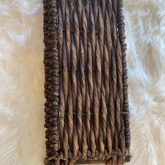 Brown Wicker Woven Condiments Serving Tray w/ 3 Fitted White Dishes NWOT - Picture 8 of 13